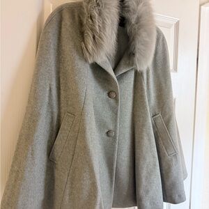 Balmain Gray Cape with Fur Trim